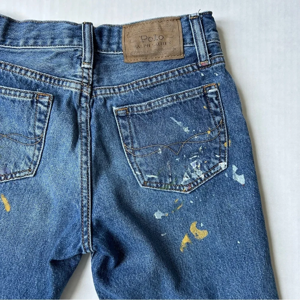 Polo Ralph Lauren The Sullivan Slim Paint-Splatter Blue Jean Shorts, Size 12.